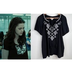 Embroidered Peasant Top Alt ASO Bella Swan Cafeteria Twilightcore Black Y2K 0X
